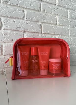 Подарунковий набір victoria's secret white peach mango body care gift set ft. reusable travel bag