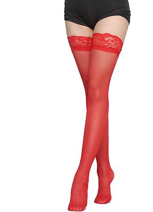 Класичні панчохи lace stockings, колір червоний m-xxl