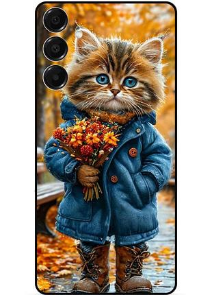 Силіконовий бампер чохол для samsung a17 з малюнком котик з букетом