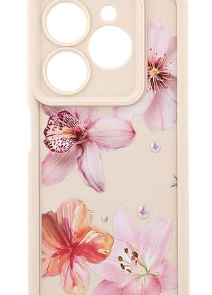 Чехол shock case print для tecno spark 20c (bg7n) бампер силиконовый бежевый рисунок цветы