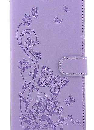 Чохол книжка leather flip для infinix smart 9 (x6532) на магніті з підставкою бузковий на магніті з малюнком метелики