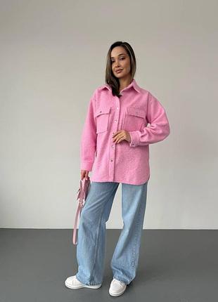 Женская шерстяная удлиненная рубашка. oversize 42/46, розовый