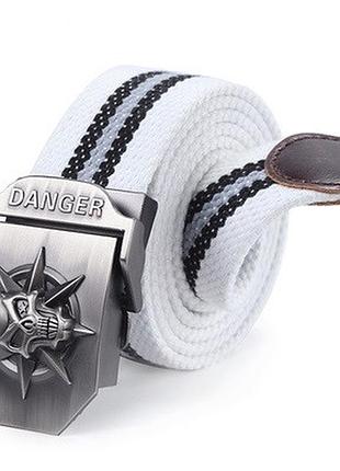 Ремінь білий з черепом danger з полосками