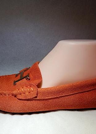 Яркие женские замшевые лоферы (мокси) автоледы от бренда hermès в насыщенном терракотово-оранжевом размер 36, стелька 23 см