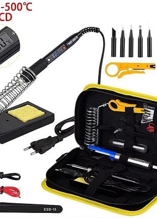 Паяльник 908s з регулюванням температури та змінними жалами 80w + паяльний набір black