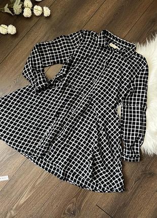 Сукня плаття для дівчинки 10 років 140 см зара zara довгий рукав сорочкою вільна чорна біла в клітинку шви назовні