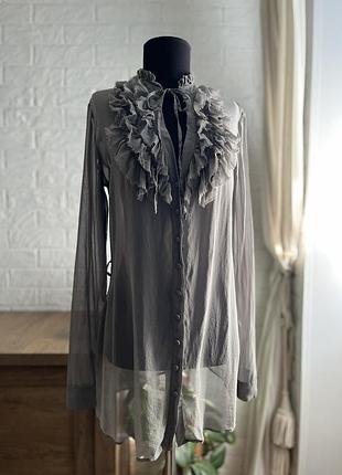 Шовкова блуза intimissimi з рюшами сіра шифон(шовк),l