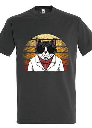 Футболка с принтом «модный кот в очках» vintage sunset (f0103) темно-серый