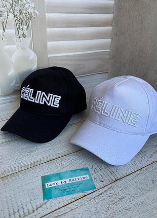 Белая стильная бейсболка celine чорна з білим лого
