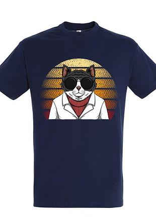 Футболка с принтом «модный кот в очках» vintage sunset (f0103)