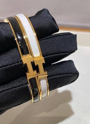 Браслет hermes базовий білий та чорний з золотом розмір :17