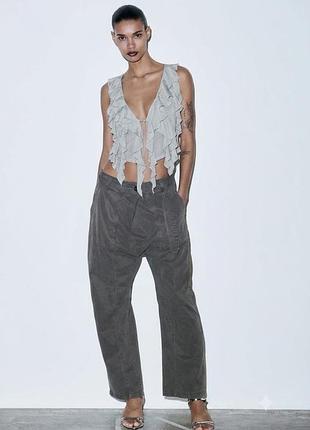 Вінтажна шовкова сіра, укорочена блуза, топ, жилет з воланами, рюшами topshop
