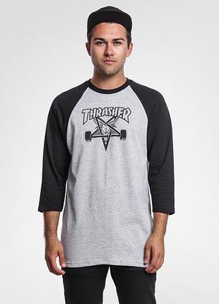 Футболка с удлиненным рукавом thrasher sk8 goat raglan 3/4 slv grey/blk