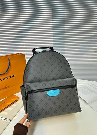 Louis vuitton discovery сірий рюкзак із блакитними вставками