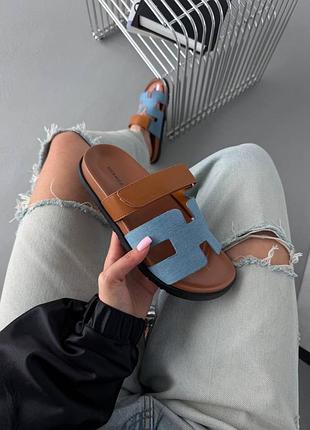 Жіночі босоніжки herm es chypre denim brown premium