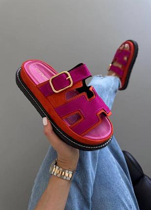 Жіночі босоніжки herm es platform slides fuchsia / orange