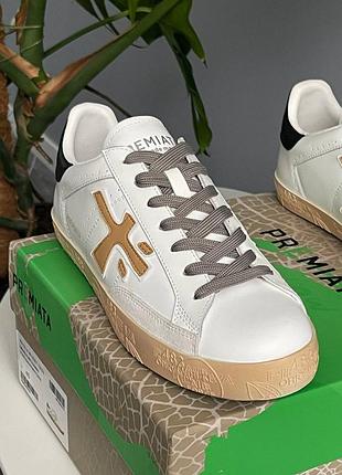 😎 мужские кроссовки premiata steven white black beige 📦