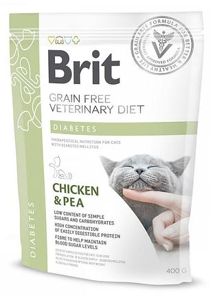 Корм сухой brit grain free vetdiet cat diabetes для котов с сахарным диабетом беззерновой с курицей и горохом 400 г