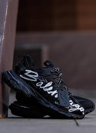 Кросівки balenciaga track signature sneaker баленсіага трек сигначер чорнобілі з буквами збоку