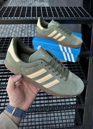 Кросівки adidas gazelle натуральна шкіра замша для повсякденного носіння кеди адідас газель хакі