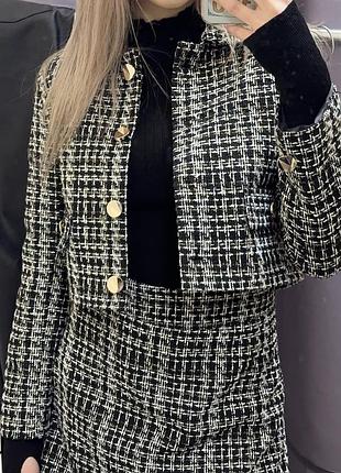 Твідовий костюм жакет піджак і спідниця в стилі chanel zara