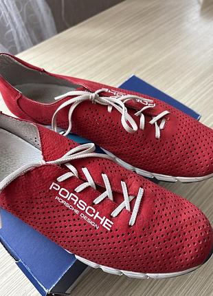 Шкіряні літні кросівки / мокасини porsche design (червоні, перфорація)