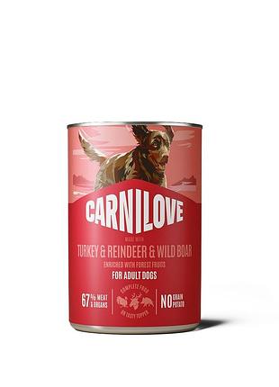 Корм вологий carnilove turkey & reindeer & wildboar для собак паштет індичка, оленина і дикий кабан 400 г