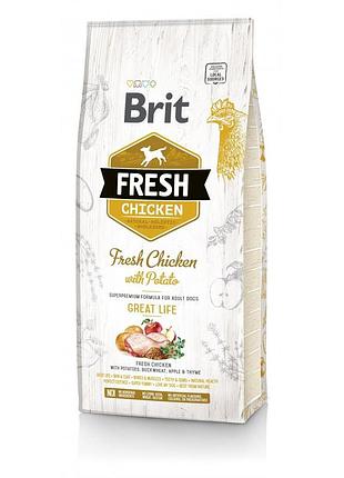 Корм сухий brit fresh chicken/potato adult для дорослих собак всіх порід з куркою та картоплею 12 кг