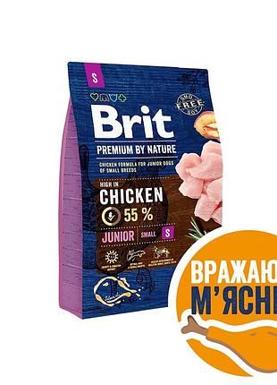 Корм сухий brit premium dog junior s для молодих собак дрібних порід від 1 до 12 місяців вагою 1-10 кг з куркою 3 кг