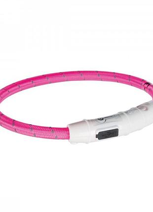 Нашийник trixie flash light ring usb для собак з підсвічуванням силіконовий рожевий розмір xs-s 35 см/7 мм