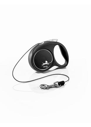 Поводок-рулетка flexi для собак black design трос черный размер xs 3 м/8 кг