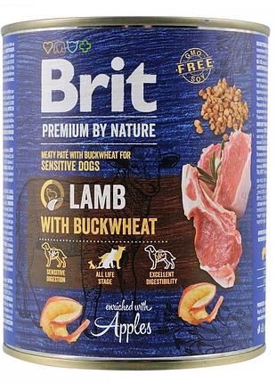 Корм вологий brit premium by nature k консерви для собак з ягням та гречкою 800 г
