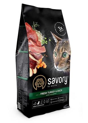 Корм сухой savory adult cat gourmand fresh turkey and duck для котов-гурманов со свежей индейкой и уткой 2 кг