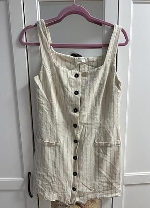 Сукня - h&m sleeveless linen-blend dress, виготовлена з тканини на основі льону з тонкими смужками
