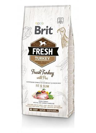 Корм сухий brit fresh turkey/pea fit and slim для собак похилого віку і зайвою вагою з індичкою та горохом 12 кг