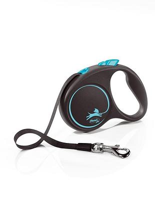 Поводок-рулетка flexi для собак black design лента синяя размер s 5 м/15 кг