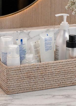 Багатофункціональна коробка для зберігання, плетена з ротанга, 30*15*10 см, 71033-white nai