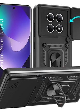 Противоударный чехол motomo ring camera slide xiaomi redmi note 15 4g/5g черный, защита камеры, кольцо-подставка