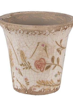 Керамічне кашпо для квітів в вінтажному стилі pink flowers, 9*8 см, 6ce1629s nai