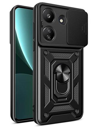 Противоударный чехол motomo ring camera slide xiaomi redmi 13c черный, защита камеры, кольцо-подставка