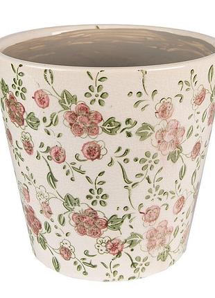 Керамічне кашпо для квітів в вінтажному стилі red flowers, 17*16 см, 6ce1566m nai