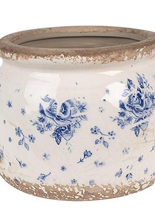 Керамічне кашпо для квітів в вінтажному стилі blue roses, 12*10 см, 6ce1659s nai