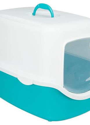 Туалет trixie vico для котів з ковпаком-кришкою дверцятами та ручкою пластиковий бірюзовий/білий 40х40х56 см