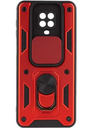 Противоударный чехол motomo ring camera slide xiaomi redmi note 9s / note 9 pro, защита камеры, кольцо-подставка червоний