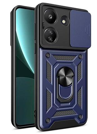 Противоударный чехол motomo ring camera slide xiaomi redmi 13c синий