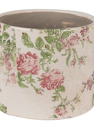 Керамічне кашпо для квітів в вінтажному стилі pink flowers, 12*10 см, 6ce1623s nai