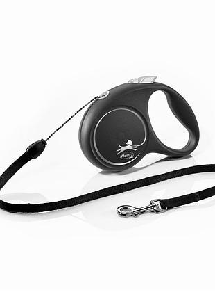 Поводок-рулетка flexi для собак black design трос черный размер s 5 м/12 кг