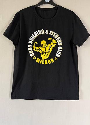 Мужская черная футболка с принтом bodybuilding &amp; fitness club (размер xl)
