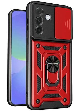 Противоударный чехол motomo ring camera slide samsung galaxy a57 красный, защита камеры, кольцо-подставка