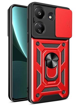 Противоударный чехол motomo ring camera slide xiaomi redmi 13c красный, защита камеры, кольцо-подставка